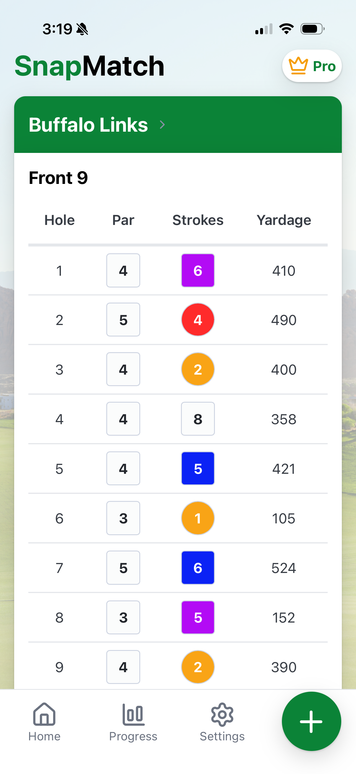 SnapMatch scorecard screen